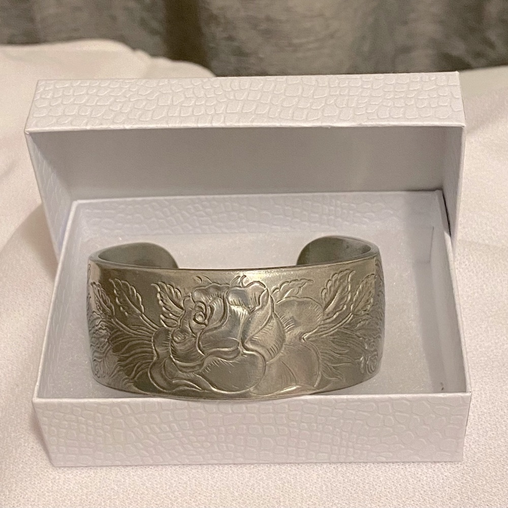 Pewter JUNE ROSE Cuff Bracelet - Flower of the Month - Salisbury Pewter, USA
